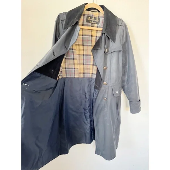 Barbour Womens Black Wax Cotton Double Breasted Plaid Jacket 8
